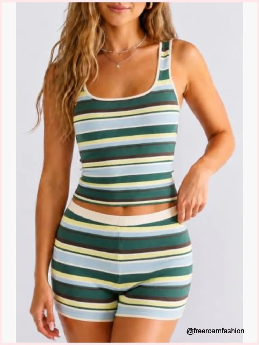 Striped Ribbed Knit Tank Top and Shorts Matching Set Summer Outfit